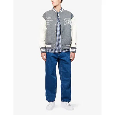 A Bathing Ape Mens Grey Bape X Kazuki Logo Wool-blend Jacket In Gray