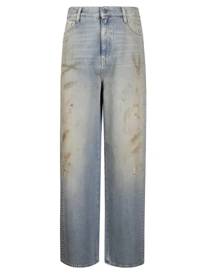 Golden Goose Denim Boyfriend Wash Studs On Side In Blue