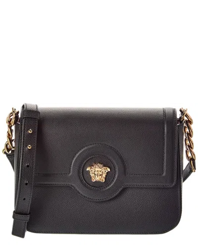 Versace La Medusa Leather Shoulder Bag In Black