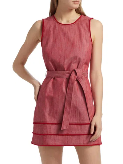 Cinq À Sept Mindie Cotton Denim Tie-waist Mini Dress In Cherry Rose In Red