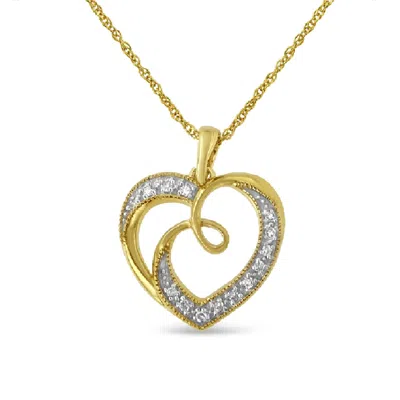 Haus Of Brilliance 14k Yellow Gold Plated .925 Sterling Silver Diamond Accent Ribbon & Heart 18" Pendant Necklace In Gold