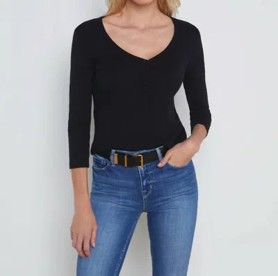 L'agence Rowena 3/4 Sleeve Henley Top In Black In Black