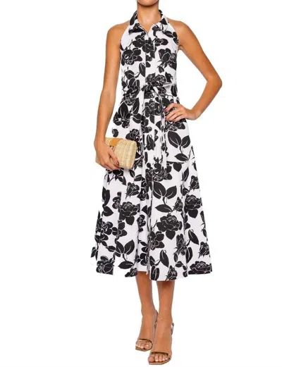 Carolina Herrera Women's Floral Halter Tie Waist Midi Dress In White Black In White