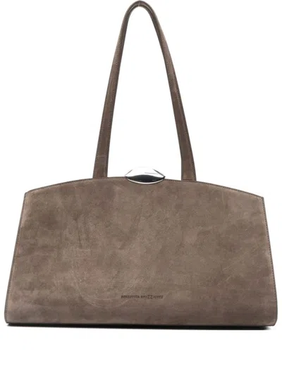 Benedetta Bruzziches Structured Calfskin Handbag With Metallic Clasp In Gray