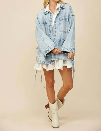 Wisteria Lane Lilly Side Tie Denim Jacket In Light Wash In Blue