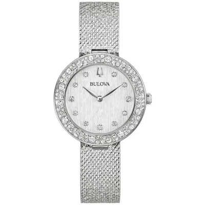 Bulova Crystal Womens Crystal Accent Silver Tone Stainless Steel Strap Watch 96l329 In Silver