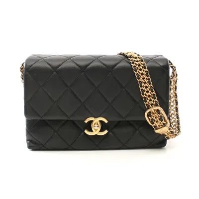 Pre-owned Chanel Lambskin Matelasse Shoulder Bag Black