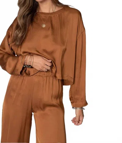 Stillwater Mila Long Sleeve Crop Top In Cognac In Orange