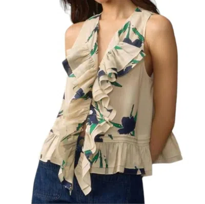 Hope For Flowers Frilled Shell Top In Navy Tossed Floral In Multi