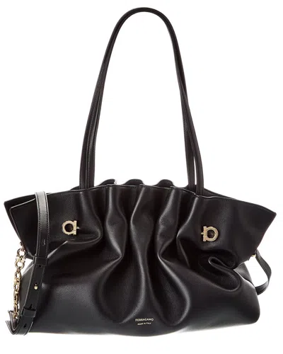 Ferragamo Soft Leather Tote In Black