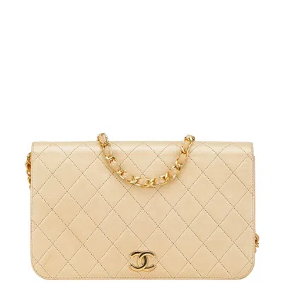 Pre-owned Chanel Lambskin Matelasse Coco Mark Push Lock Chain Shoulder Bag In Sand