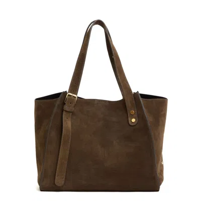 Agl Attilio Giusti Leombruni Suede Green Handbag With Adjustable Double Handles In Brown