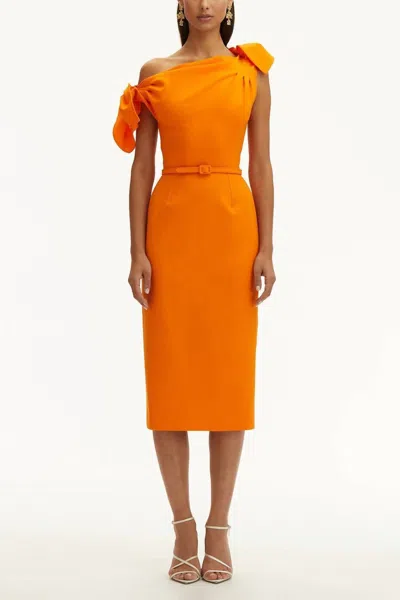Oscar De La Renta Women's Drape Neck Detail Slit Dress In Clementine In Orange