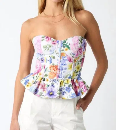 Olivaceous Fiora Floral Corset Peplum Top In Pink In Black
