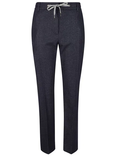 Eleventy Tailored Navy Blue Trousers With Drawstring Waist And Textured Finish In Blue