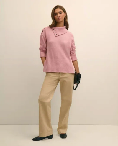 Brooks Brothers Relaxed Wool-blend Foldover Snap Collar Sweater In Pink