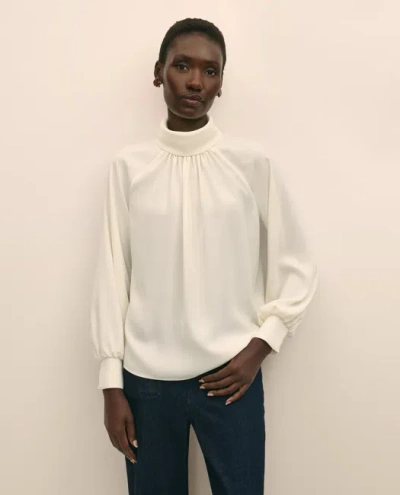 Brooks Brothers Crepe Band-collar Relaxed Blouse In White