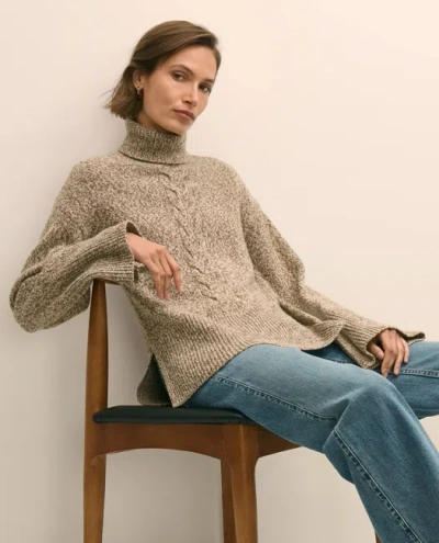 Brooks Brothers Merino Wool Blend Marled Cable-knit Turtleneck Sweater In White