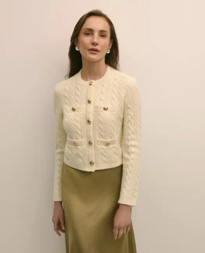 Brooks Brothers Merino Wool-cashmere Blend Cable-knit Cardigan Sweater In White