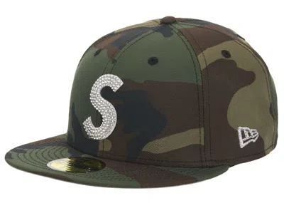 Pre-owned Supreme Swarovski S Logo New Era 59fifty Fitted Hat In Woodland Camo In Multi