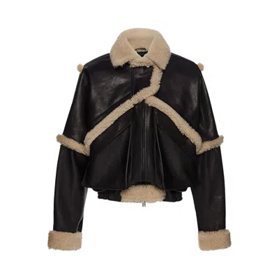 Pre-owned Magda Butrym Leather Jacket 'navy' | Blue | Women's Size 36