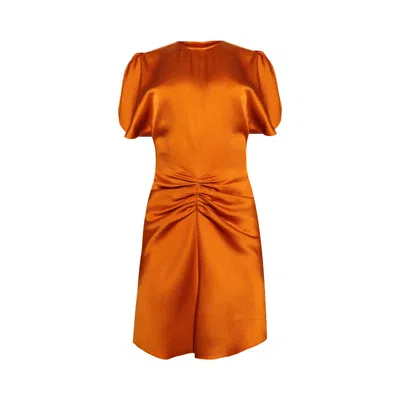 Pre-owned Victoria Beckham Gathered Waist Mini Dress 'sunset Orange' | Women's Size 10