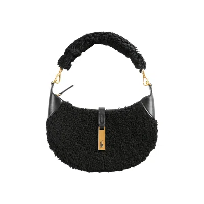 Pre-owned Polo Ralph Lauren Shearling Vachetta Ld Small Shoulder Bag 'black' | Women's Size Onesize