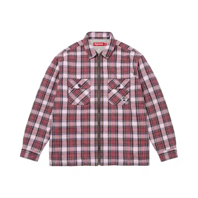 Pre-owned Supreme Thermal Lined Zip Up Flannel Shirt 'pink' | Men's Size L