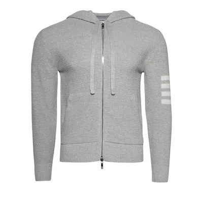 Pre-owned Thom Browne Textured Stitch Relaxed Fit Zip Up Hoodie 'light Grey' | Men's Size 3 In Gray
