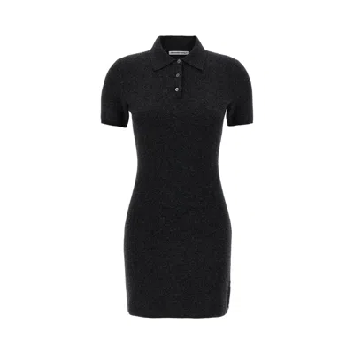 Pre-owned Alexander Wang Short-sleeve Dress With Knit Logo Patch Polo 'charcoal' | Grey | Women's Size Xs In Gray