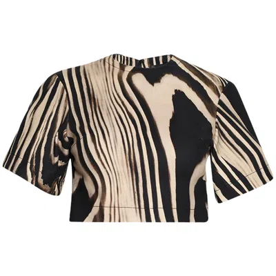 Pre-owned David Koma Zebra Print Short Sleeve Crop Top 'beige/black' | Tan | Women's Size 12 In Brown