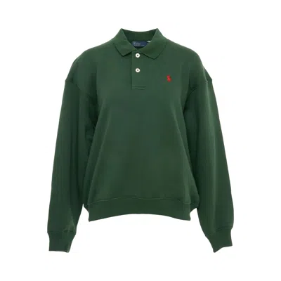 Pre-owned Polo Ralph Lauren Fleece Polo Long-sleeve Sweatshirt 'northwest Pine' | Green | Women's Size L