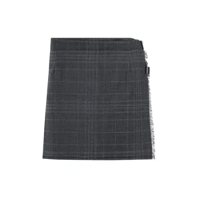 Balenciaga Grey Pleated Wool Mini Skirt In Gray