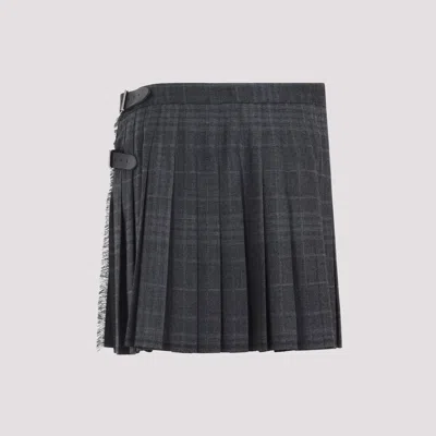 Balenciaga Grey Pleated Wool Mini Skirt In Gray