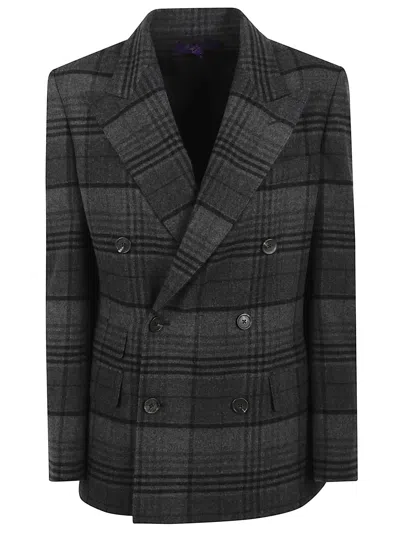 Ralph Lauren Kent Double-breasted Checked Wool Blazer In Black