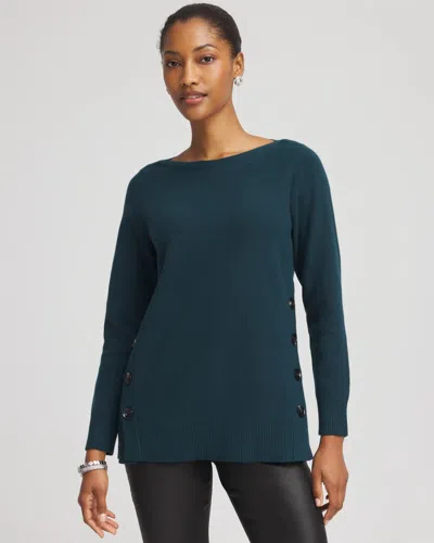 Chico's Ella Button Tunic Sweater In Teal Shadow In Blue