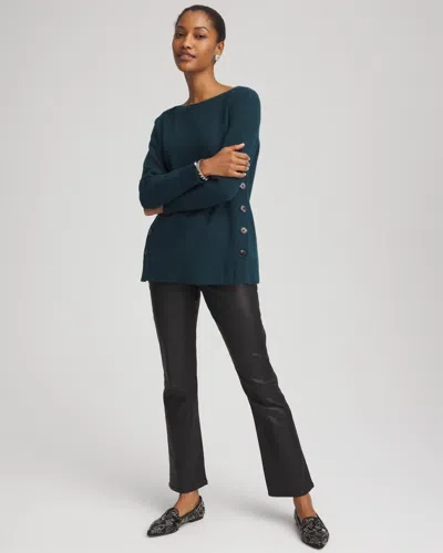 Chico's Ella Button Tunic Sweater In Teal Shadow In Blue