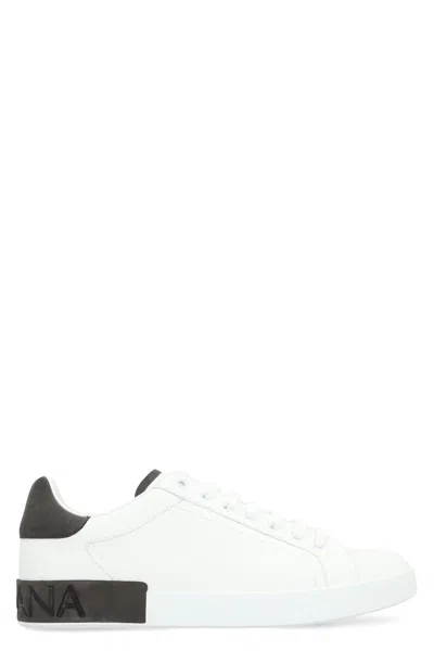Dolce & Gabbana Portifano Panelled Leather Sneakers In White