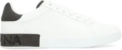 Dolce & Gabbana Portifano Panelled Leather Sneakers In White