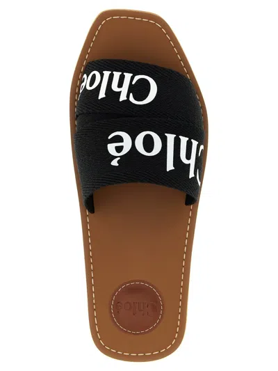 Chloé Women Woody Linen Flat Sandals In Black