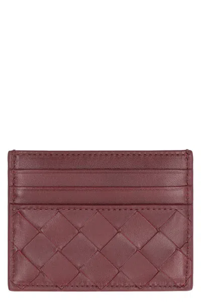 Bottega Veneta Womens Intrecciato Leather Card Holder Barolo-gold