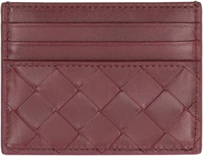 Bottega Veneta Womens Intrecciato Leather Card Holder Barolo-gold