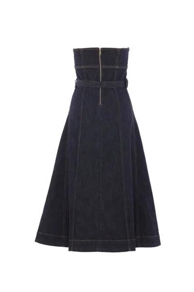 Self-portrait Denim Bandeau Midi Dress In Blue