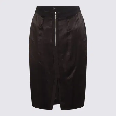 Maison Margiela Midi Skirt Woman Carbon Melange And Black In Black
