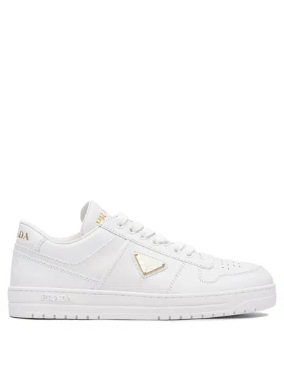 Prada White Sneakers With Padded Collar And Perforated Detailing In White