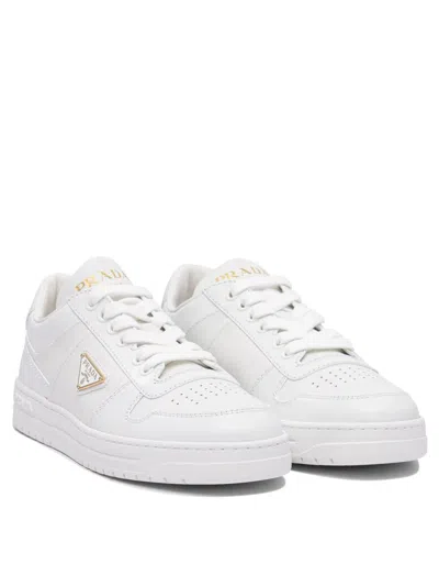 Prada White Sneakers With Padded Collar And Perforated Detailing In White