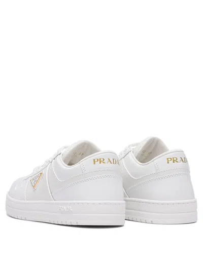 Prada White Sneakers With Padded Collar And Perforated Detailing In White