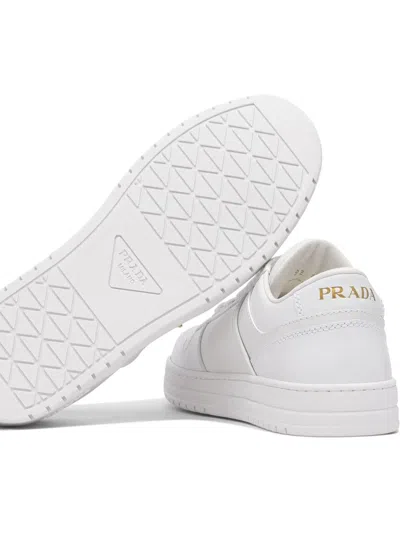 Prada White Sneakers With Padded Collar And Perforated Detailing In White