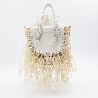 Cuba Lab White Leather Habanera Fringes Satchels Bag In Neutral