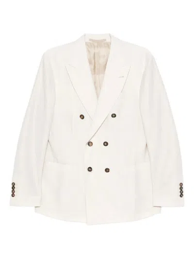 Eleventy Double Breasted Jacket Notched Lapels In White